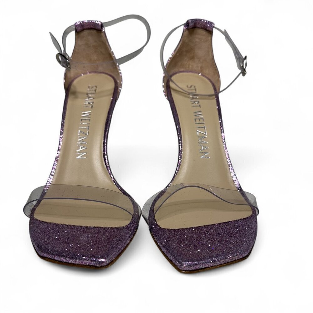 Stuart Weitzman Glitter Lilac High Heel PVC Sandal sz 8 NWOT - Picture 2 of 13